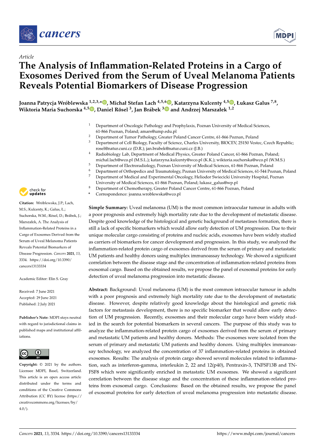 The Analysis of Inflammation-Related Proteins in a Cargo of Exosomes