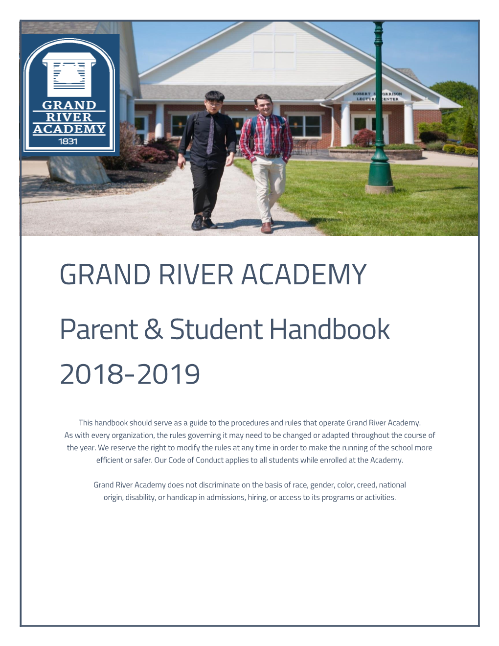 GRAND RIVER ACADEMY Parent & Student Handbook 2018-2019