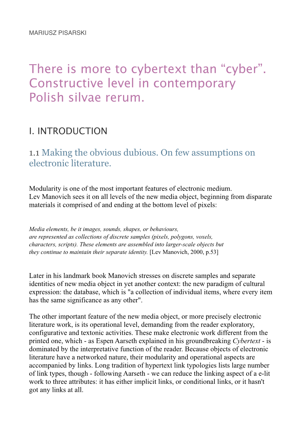 There Is More to Cybertext Than “Cyber”. Constructive Level in Contemporary Polish Silvae Rerum
