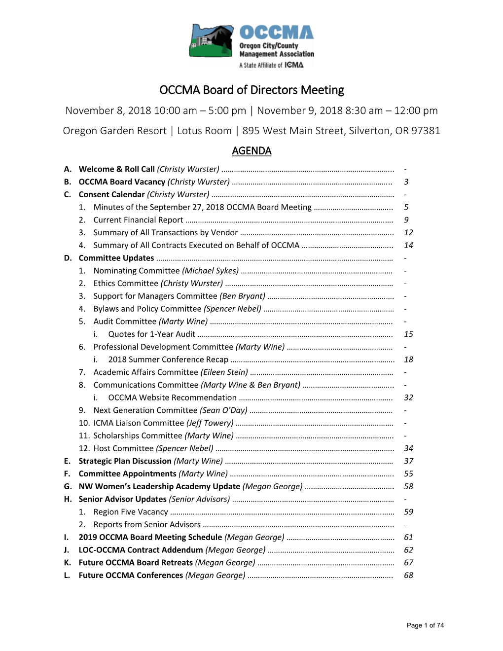 OCCMA Board of Directors Meeting