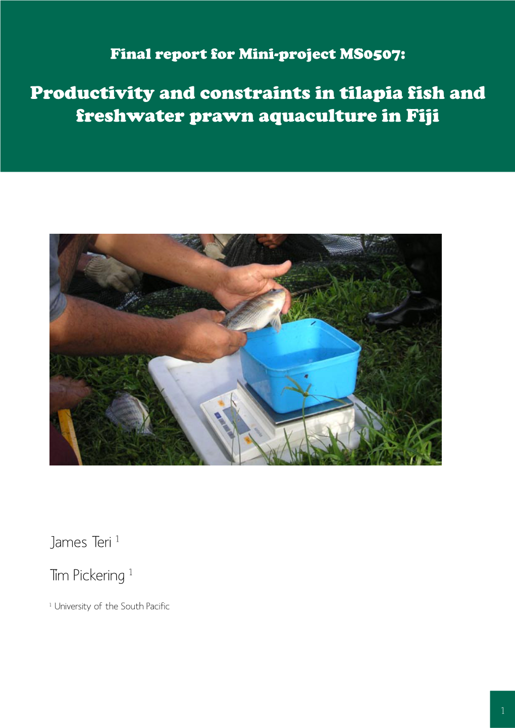 Productivity and Constraints in Tilapia Fish and Freshwater Prawn Aquaculture in Fiji