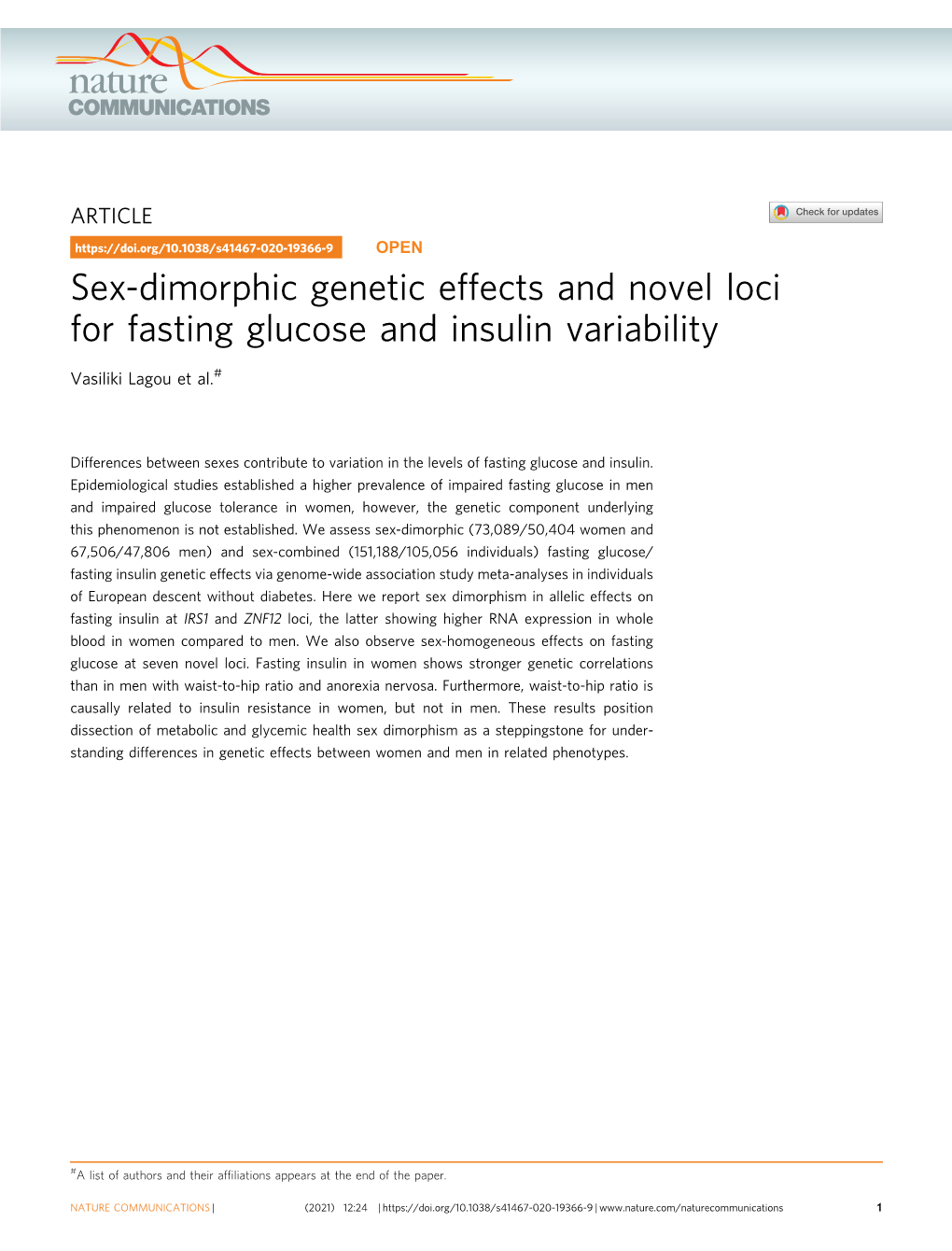 Sex-Dimorphic Genetic Effects and Novel Loci for Fasting Glucose and Insulin Variability