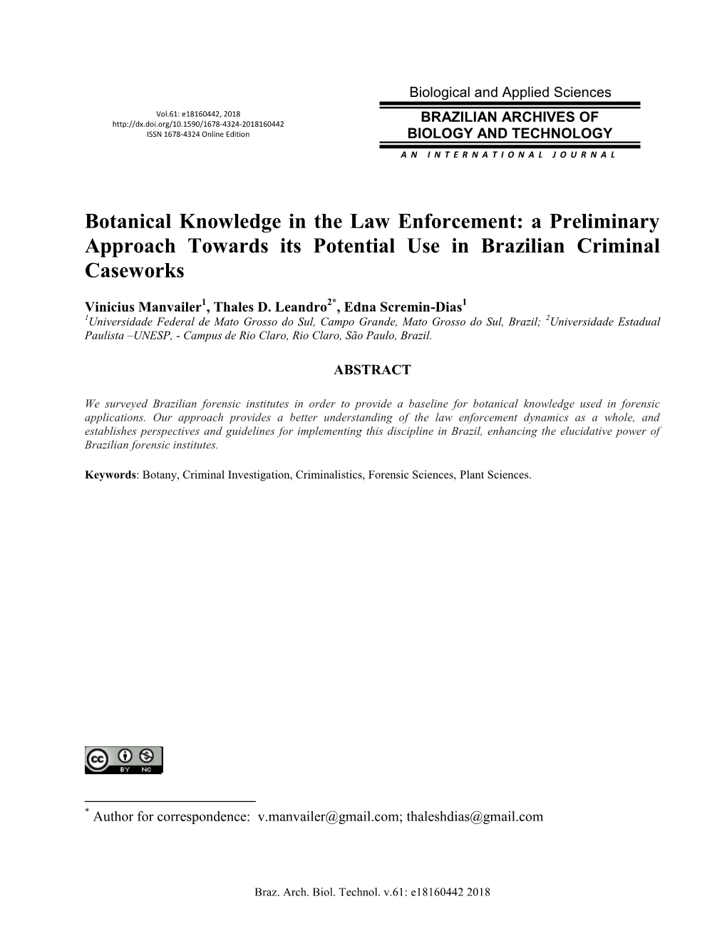 Botanical Knowledge in the Law Enforcement: a Preliminary Approach Towards Its Potential Use in Brazilian Criminal Caseworks