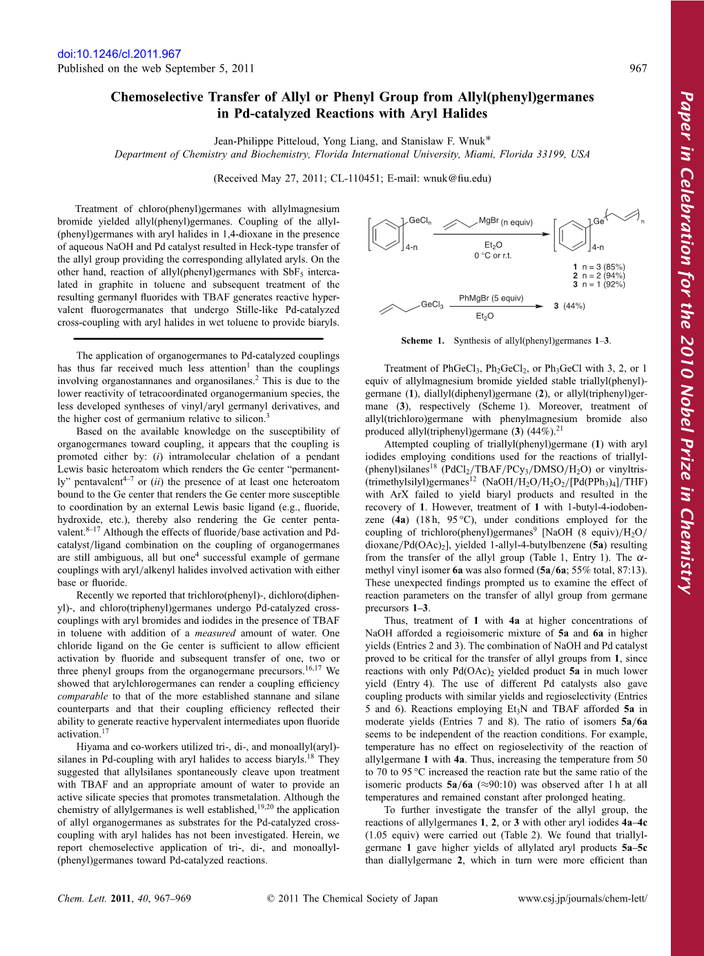 Chemoselective Transfer of Allyl Or Phenyl Group from Allyl(Phenyl)Germanes in Pd-Catalyzed Reactions with Aryl Halides