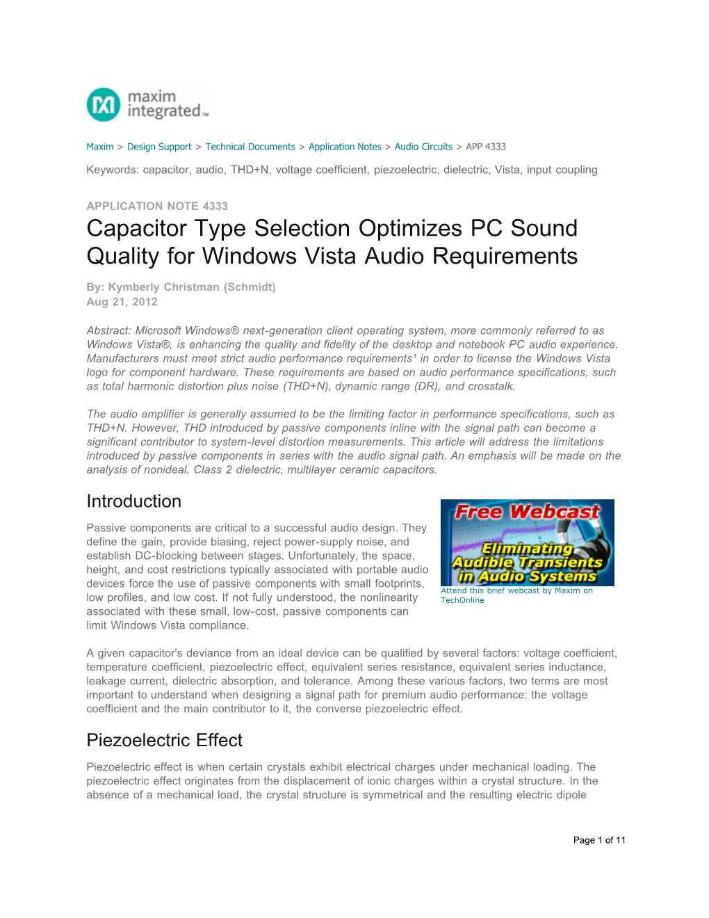 Capacitor Type Selection Optimizes PC Sound Quality for Windows Vista Audio Requirements