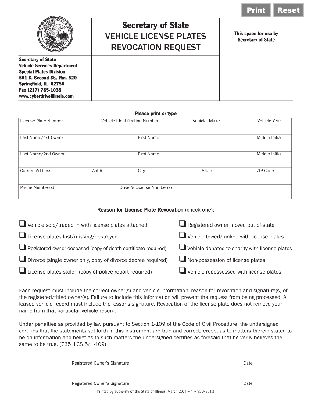 Vehicles License Plates Revocation Request