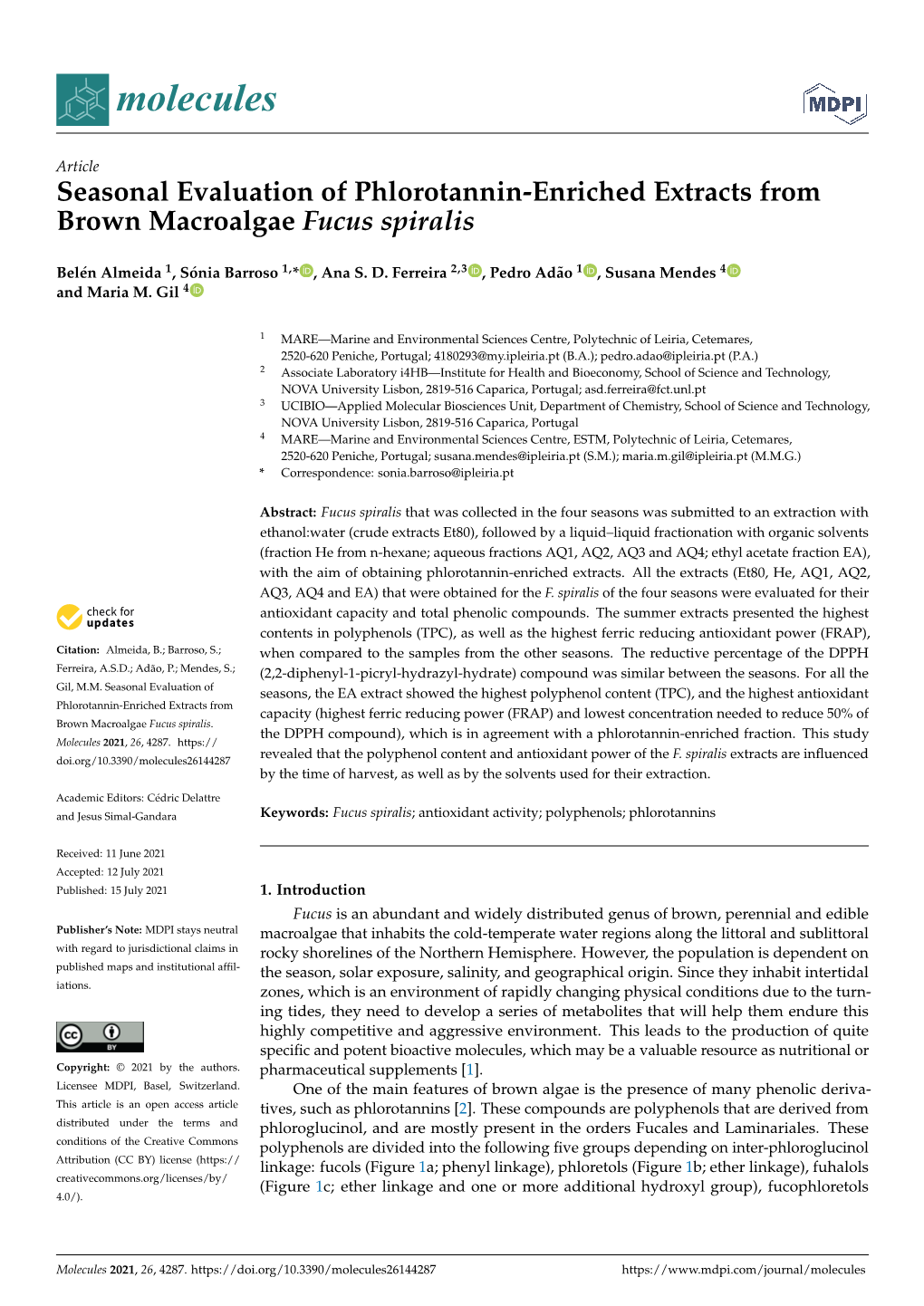 Seasonal Evaluation of Phlorotannin-Enriched Extracts from Brown Macroalgae Fucus Spiralis