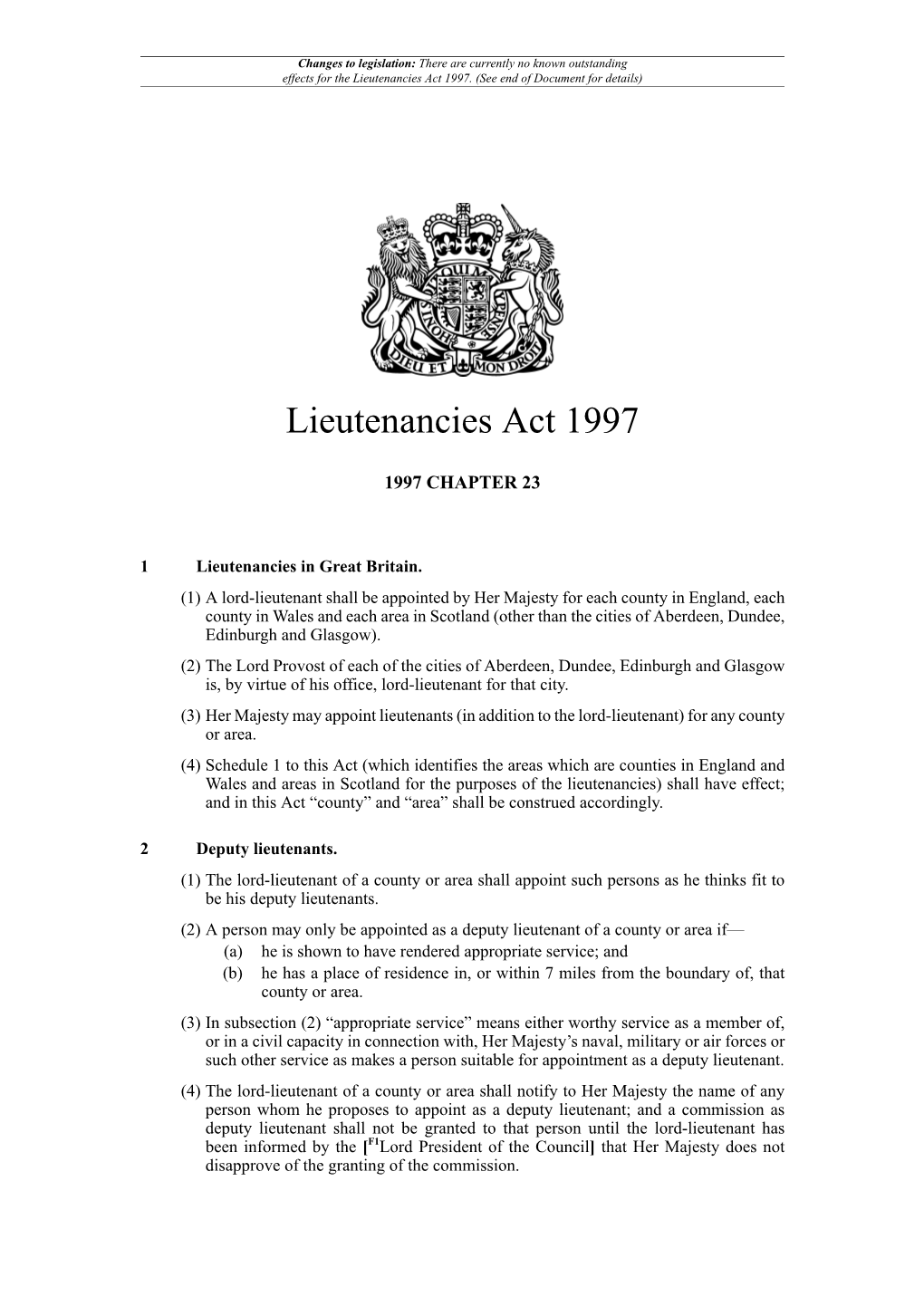Lieutenancies Act 1997