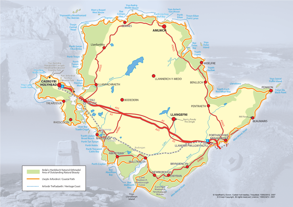 Map of the Anglesey AONB / Map O'r AHNE Ynys