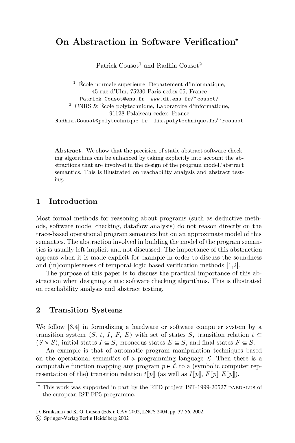 On Abstraction in Software Verification‹