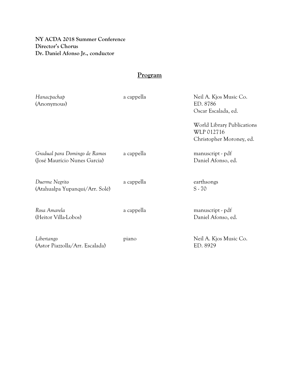 Directors Chorus Program & Notes