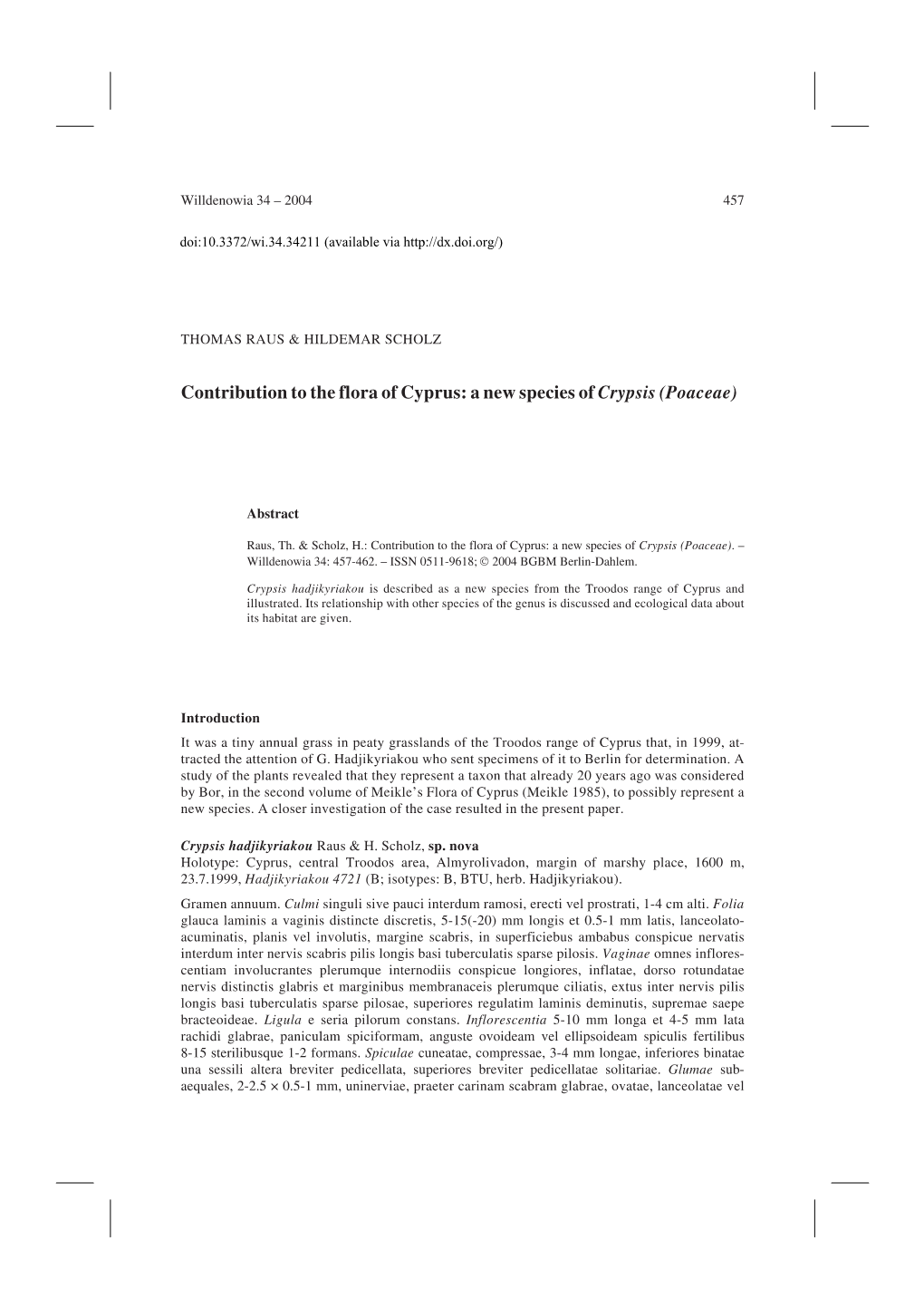 Contribution to the Flora of Cyprus: a New Species of Crypsis (Poaceae)