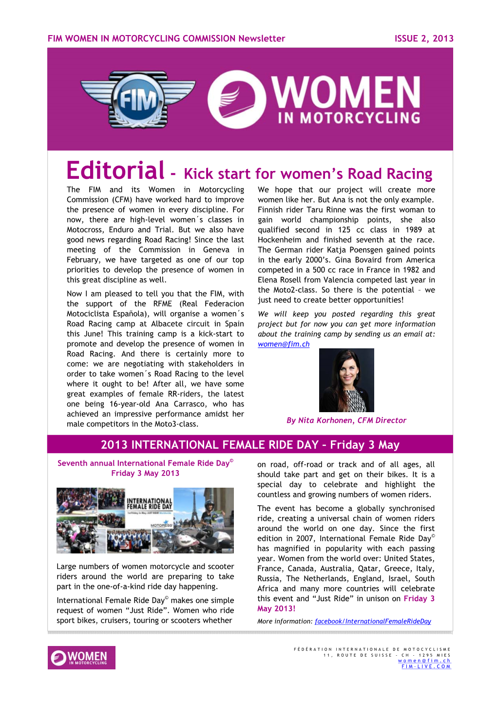 FIM WOMEN in MOTORCYCLING COMMISSION Newsletter ISSUE 2, 2013