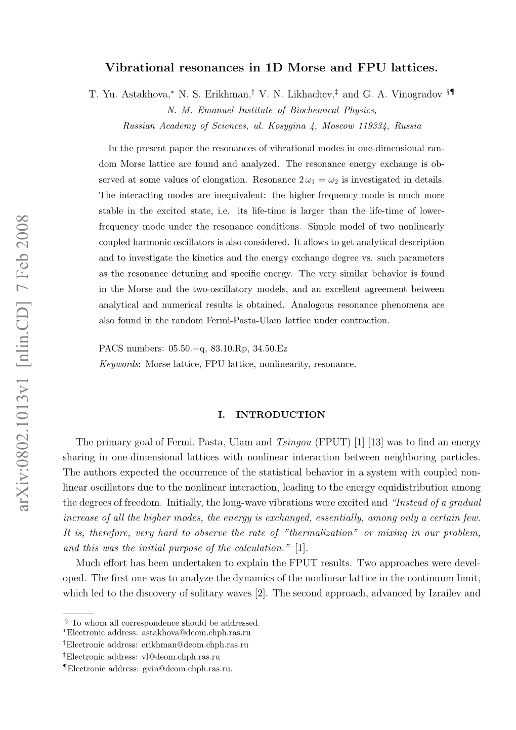 Vibrational Resonances in 1D Morse and FPU Lattices