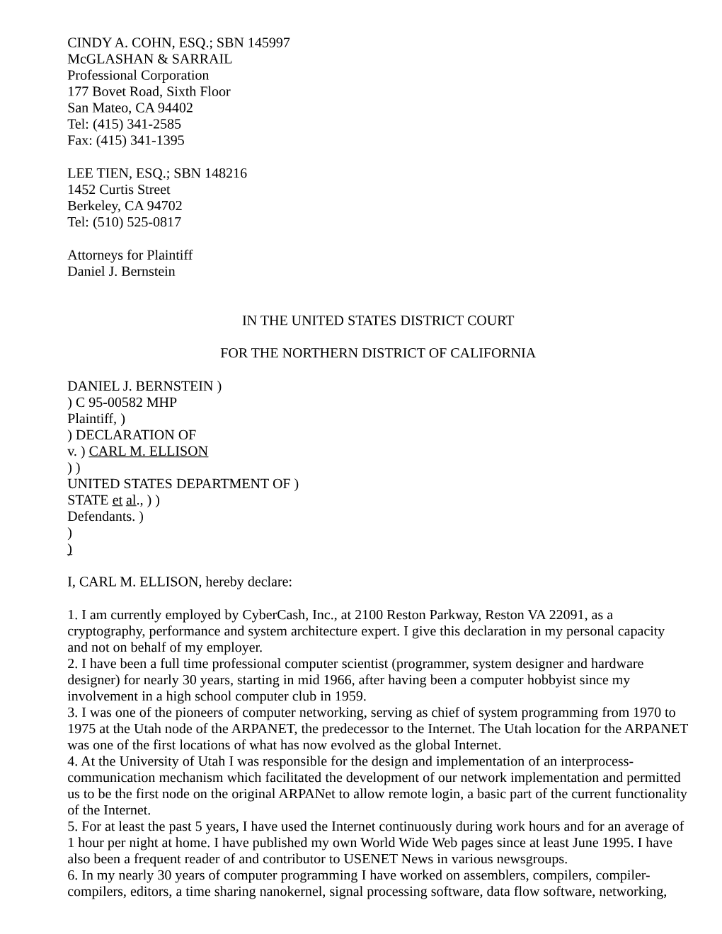 Declaration of Carl M. Ellison in Support of Motion for Partial Summary Judgment