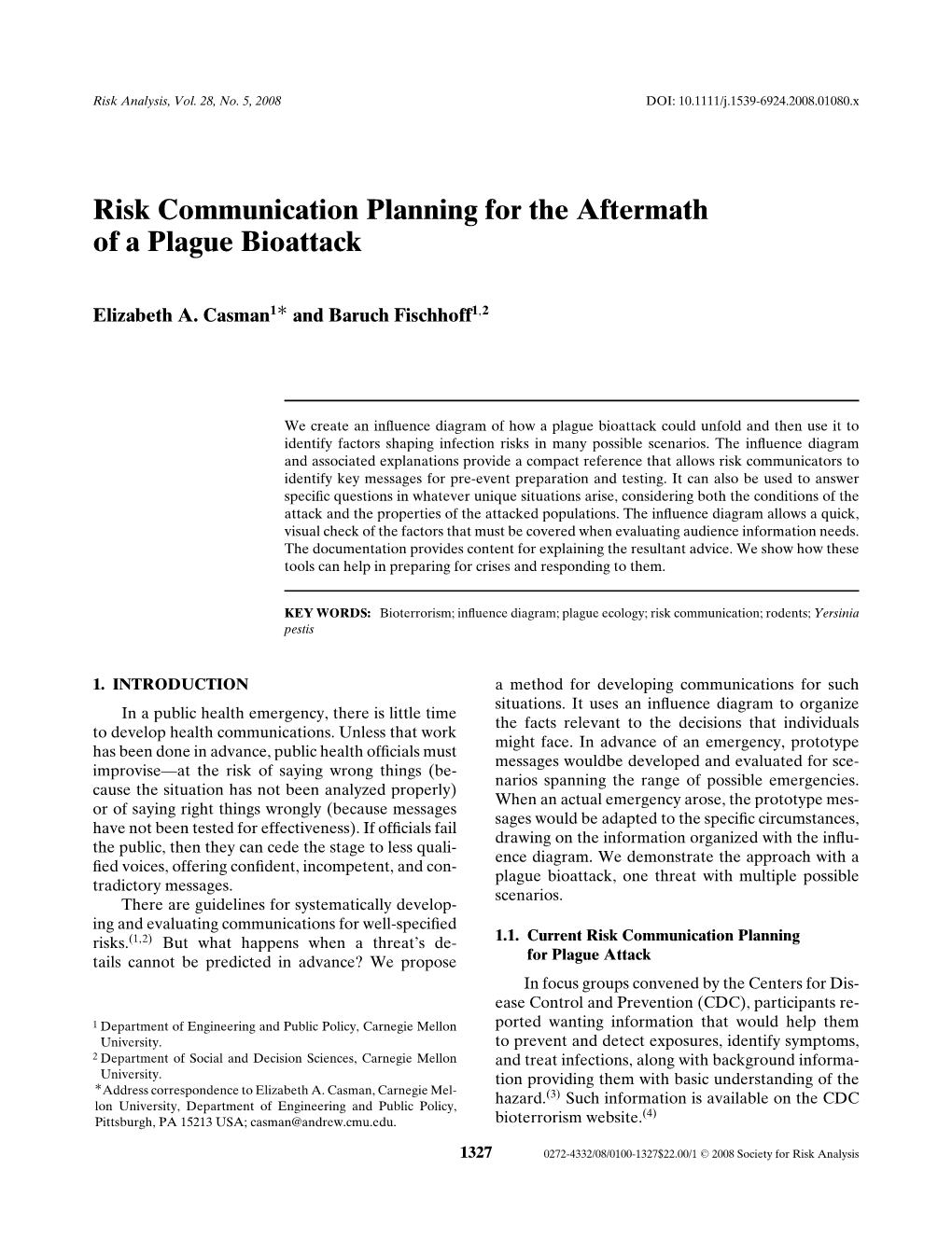 Risk Communication Planning for the Aftermath of a Plague Bioattack