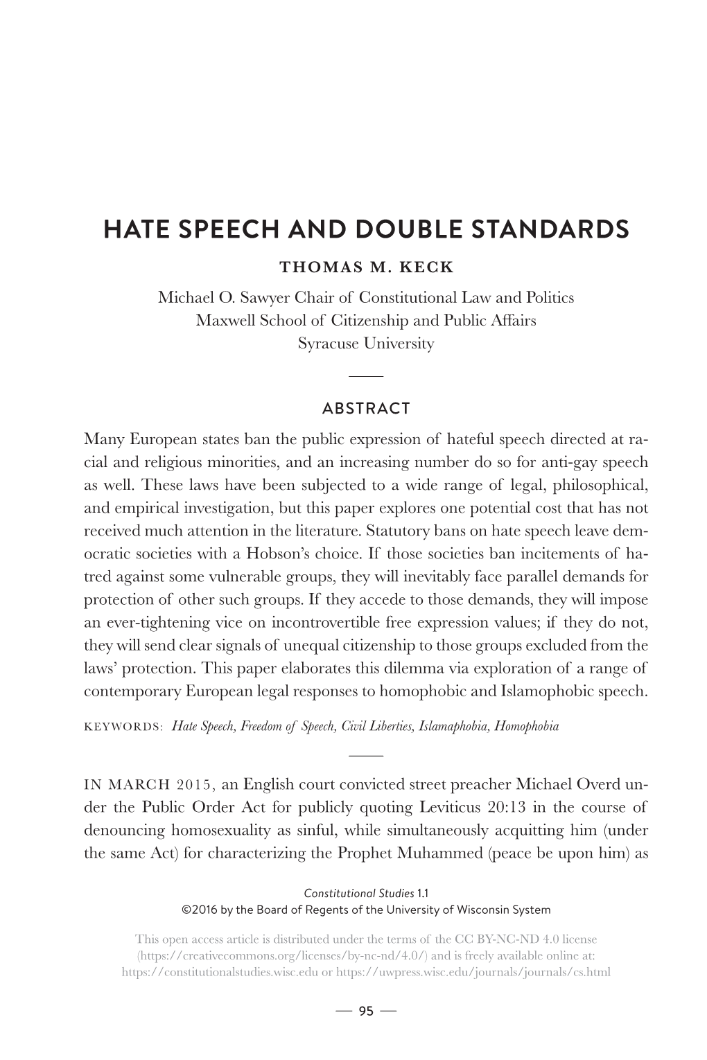 Hate Speech and Double Standards Thomas M