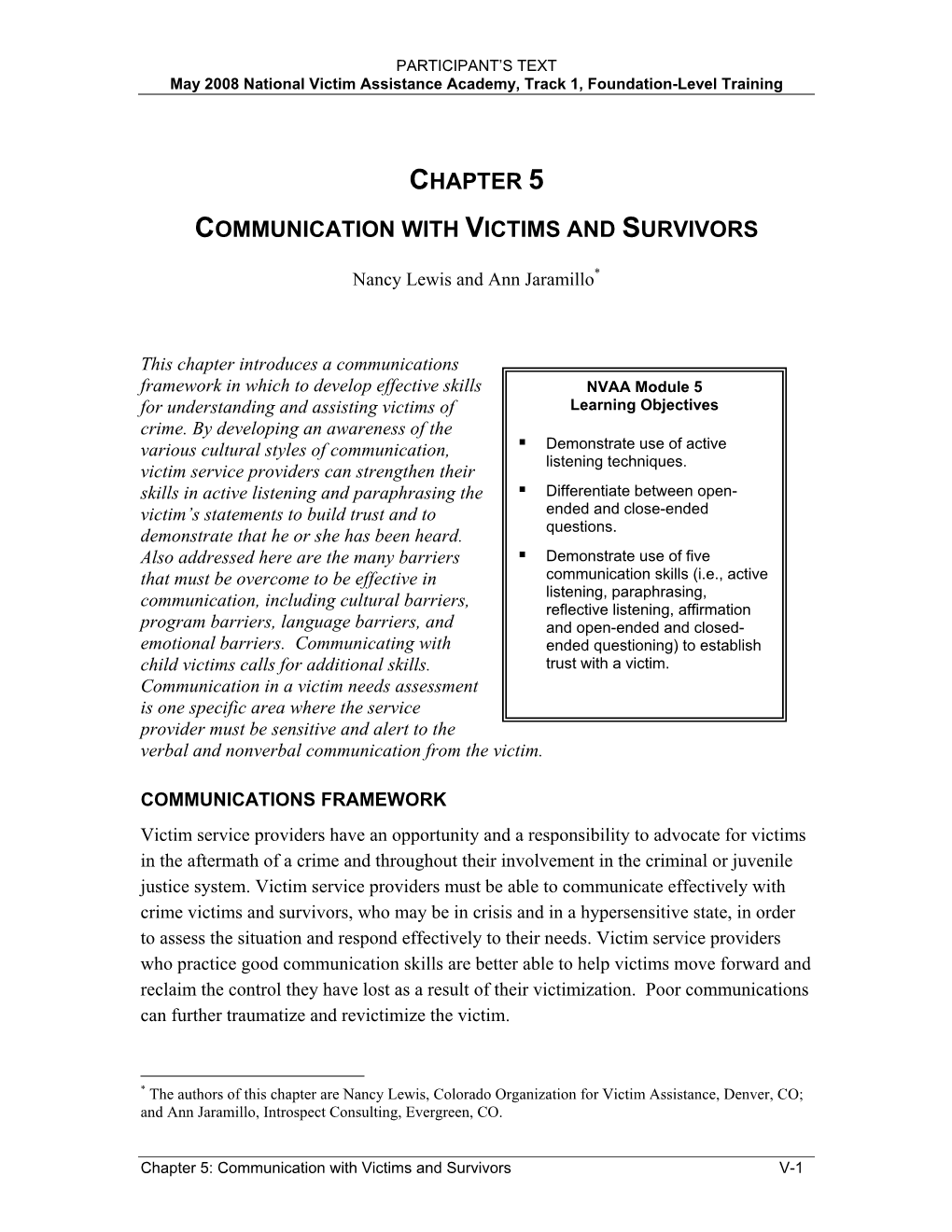 Chapter 5 Communication with Victims and Survivors