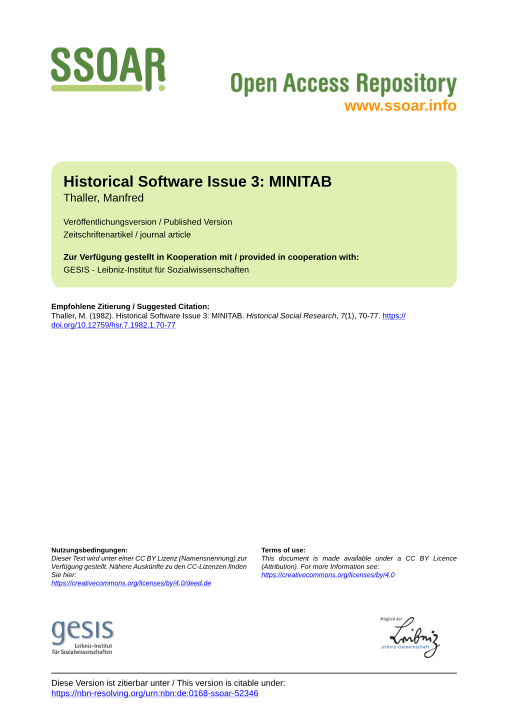Historical Software Issue 3: MINITAB