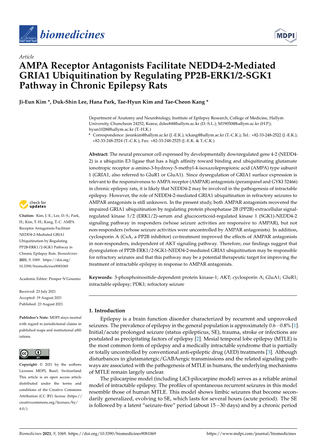 AMPA Receptor Antagonists Facilitate NEDD4-2-Mediated GRIA1 Ubiquitination by Regulating PP2B-ERK1/2-SGK1 Pathway in Chronic Epilepsy Rats