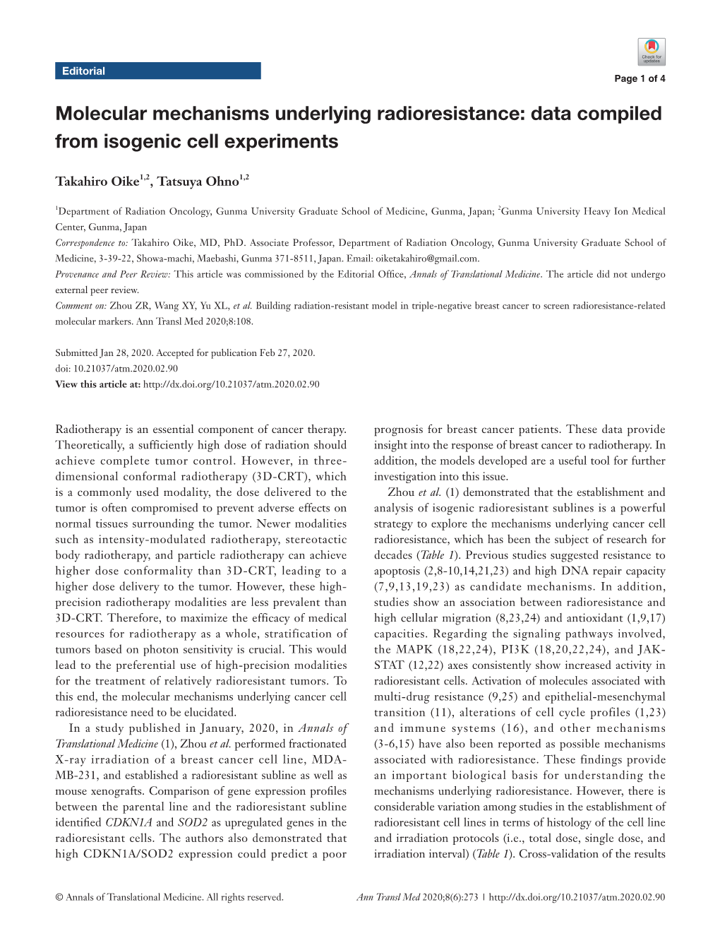 Molecular Mechanisms Underlying Radioresistance: Data Compiled from Isogenic Cell Experiments