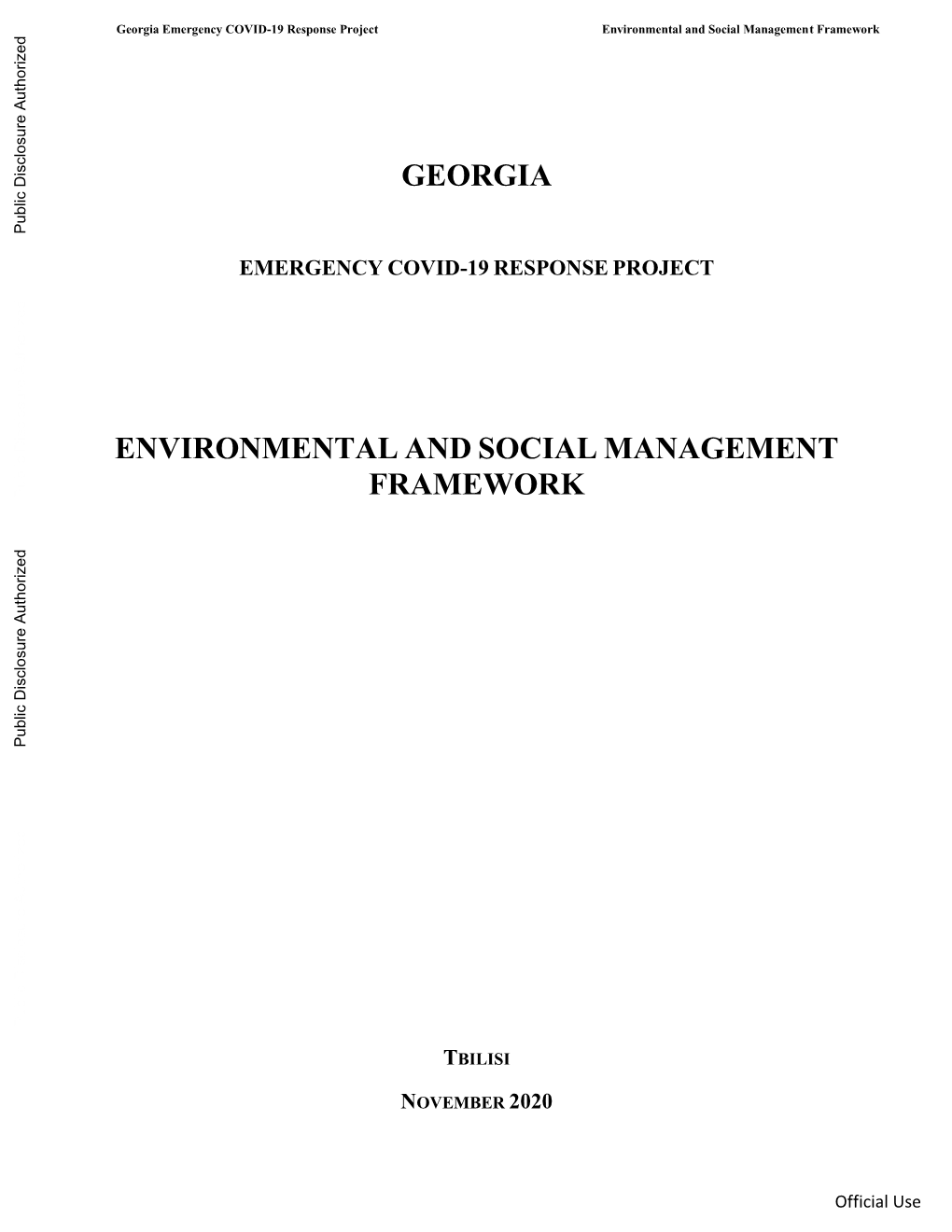 Georgia Emergency COVID-19 Response Project Environmental and Social Management Framework