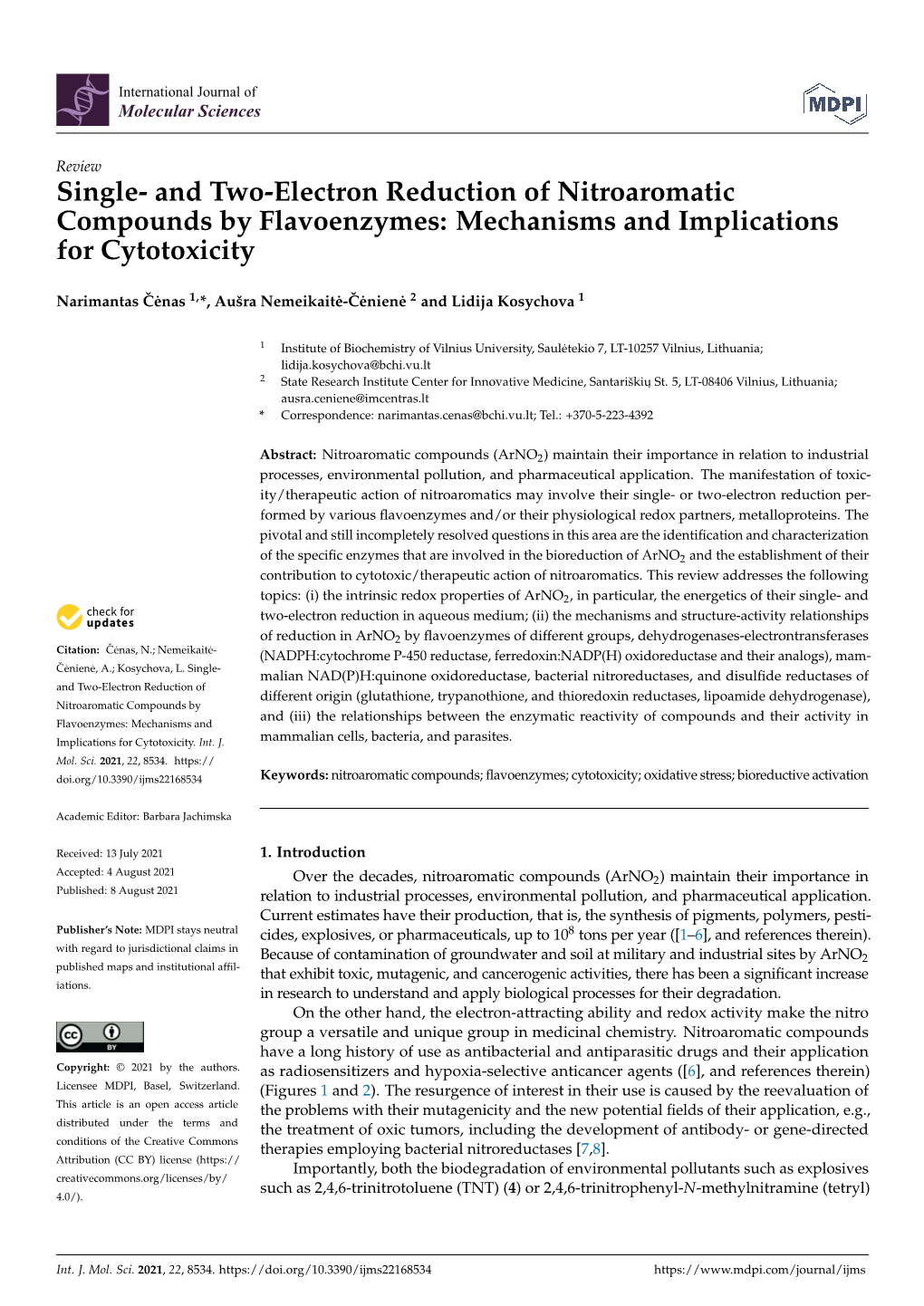 Single- and Two-Electron Reduction of Nitroaromatic Compounds by Flavoenzymes: Mechanisms and Implications for Cytotoxicity