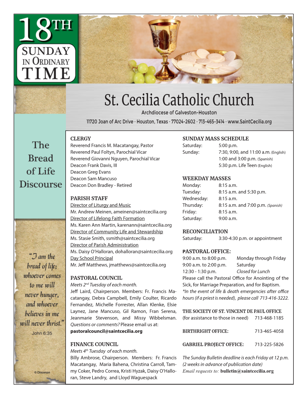 St. Cecilia Catholic Church Archdiocese of Galveston-Houston 11720 Joan of Arc Drive · Houston, Texas · 77024-2602 · 713-465-3414 ·