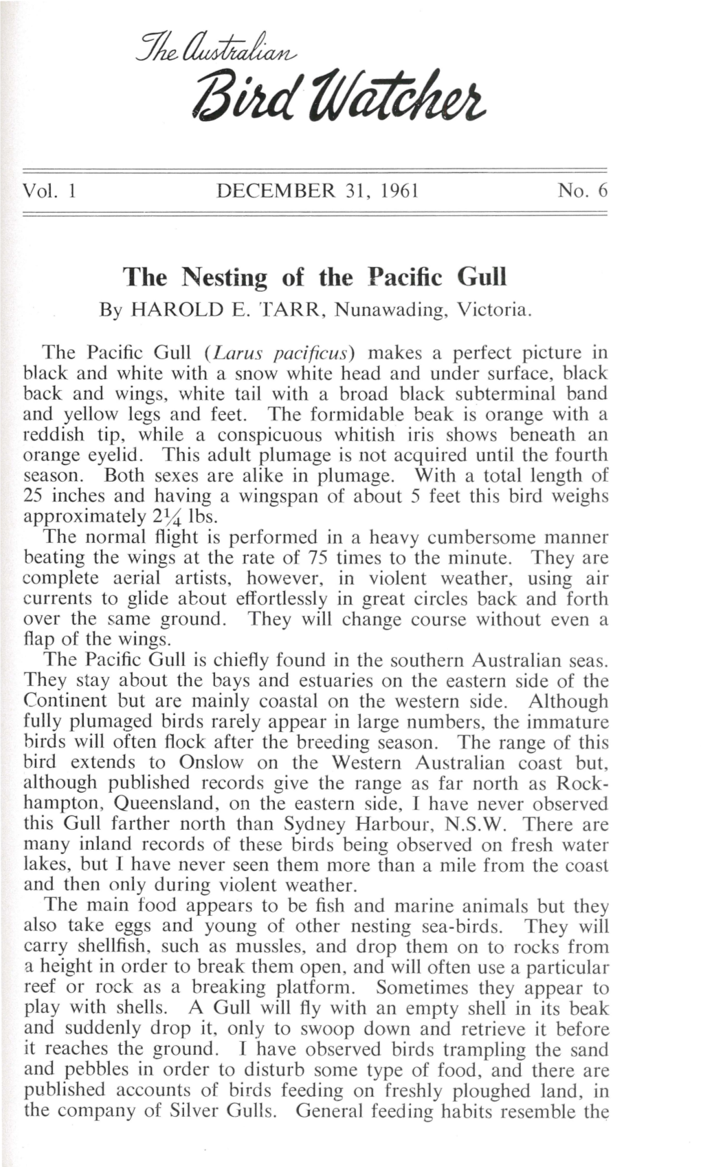 The Nesting of the Pacific Gull by HAROLD E