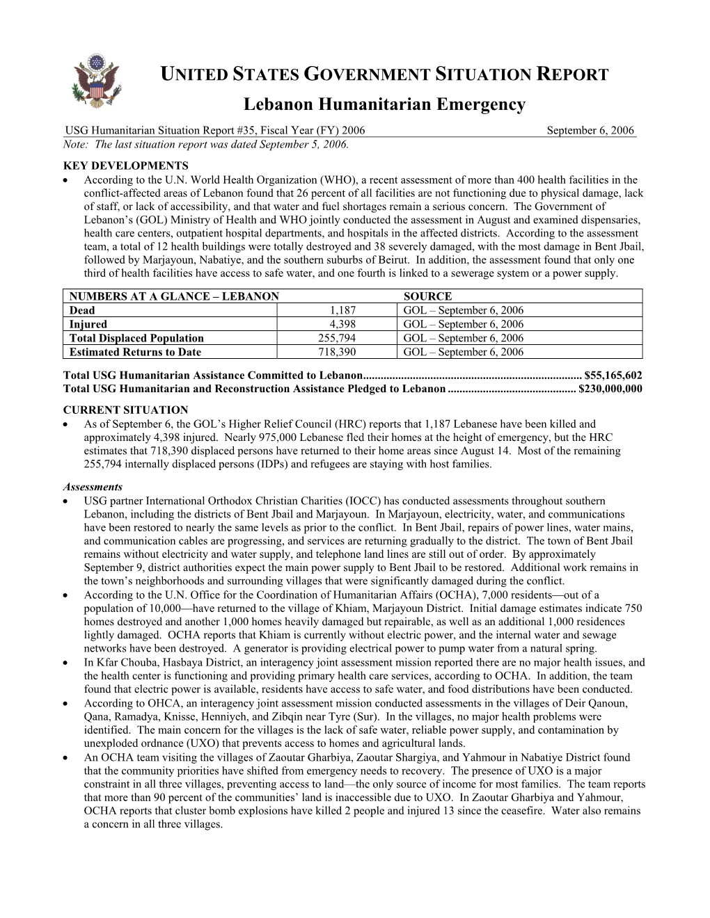 Lebanon Humanitarian Emergency Situation