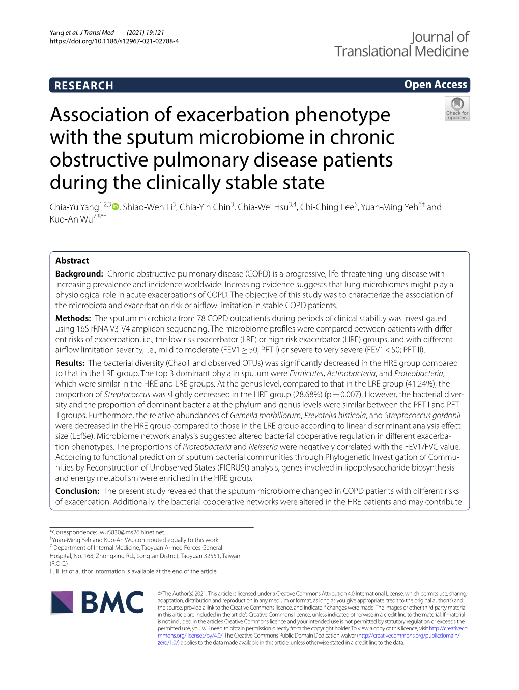 Association of Exacerbation Phenotype with the Sputum