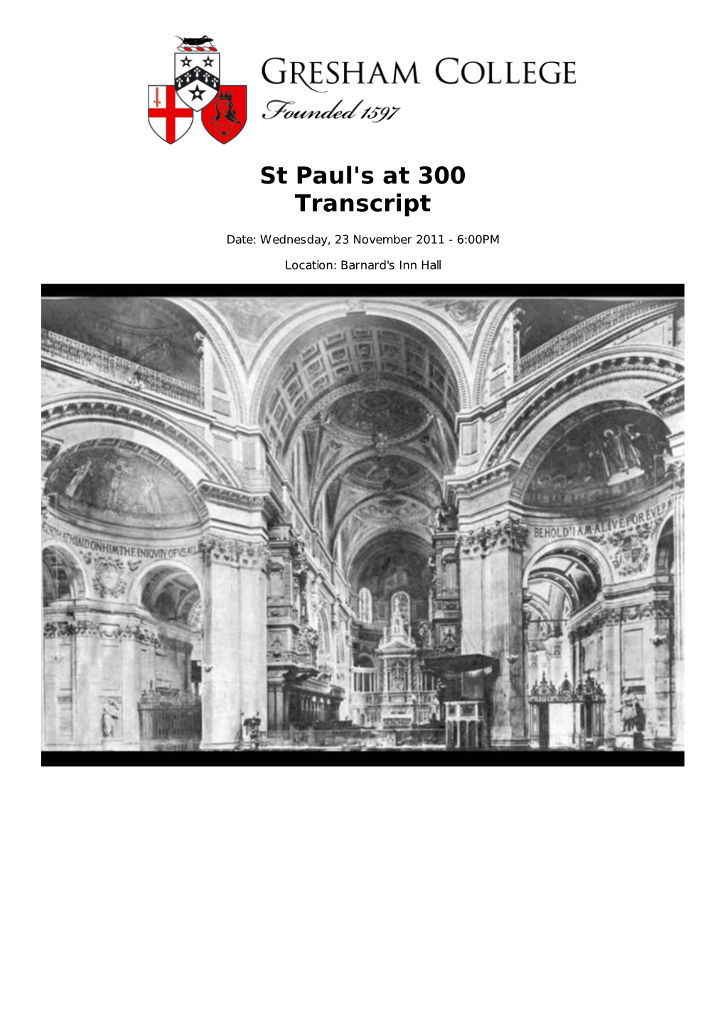 St Paul's at 300 Transcript