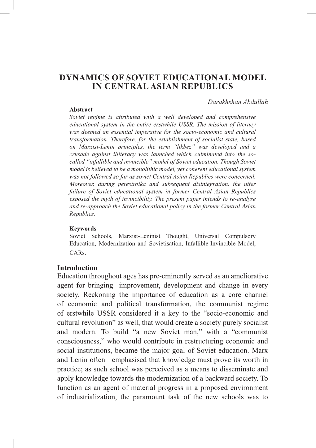 Dynamics of Soviet Educational Model in Central Asian Republics