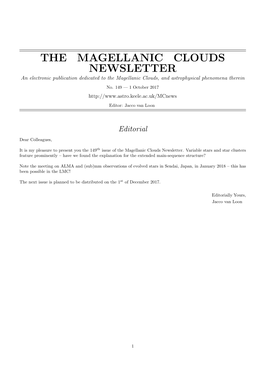 THE MAGELLANIC CLOUDS NEWSLETTER an Electronic Publication Dedicated to the Magellanic Clouds, and Astrophysical Phenomena Therein