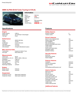 BMW ALPINA B5 Bi-Turbo Touring 4.4 V8 (A) Information