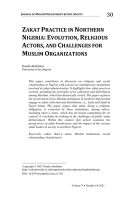 Zakat Practice in Northern Nigeria:Evolution,Religious