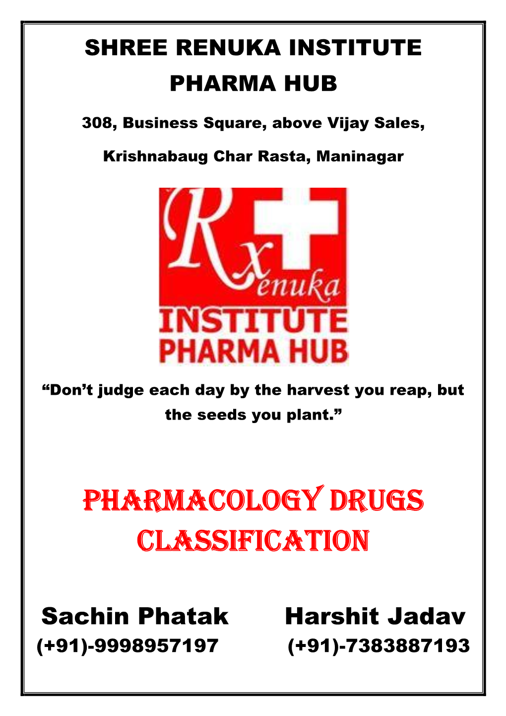 Pharmacology Drugs Classification