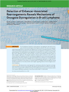 Detection of Enhancer-Associated Rearrangements Reveals Mechanisms of Oncogene Dysregulation in B-Cell Lymphoma