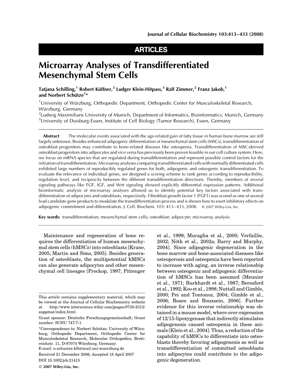 Microarray Analyses of Transdifferentiated Mesenchymal Stem Cells