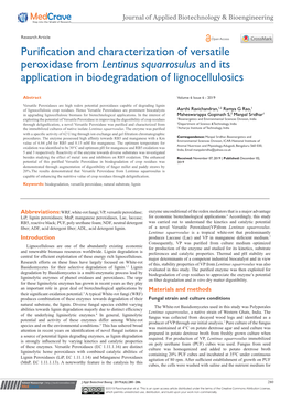 Purification and Characterization of Versatile Peroxidase from Lentinus Squarrosulus and Its Application in Biodegradation of Lignocellulosics