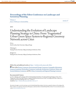 "Fragmented" Urban Green Space System to Regional Greenway Network Across Cities Di Lu North Carolina State University, College of Design