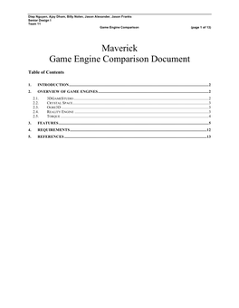Maverick Game Engine Comparison Document