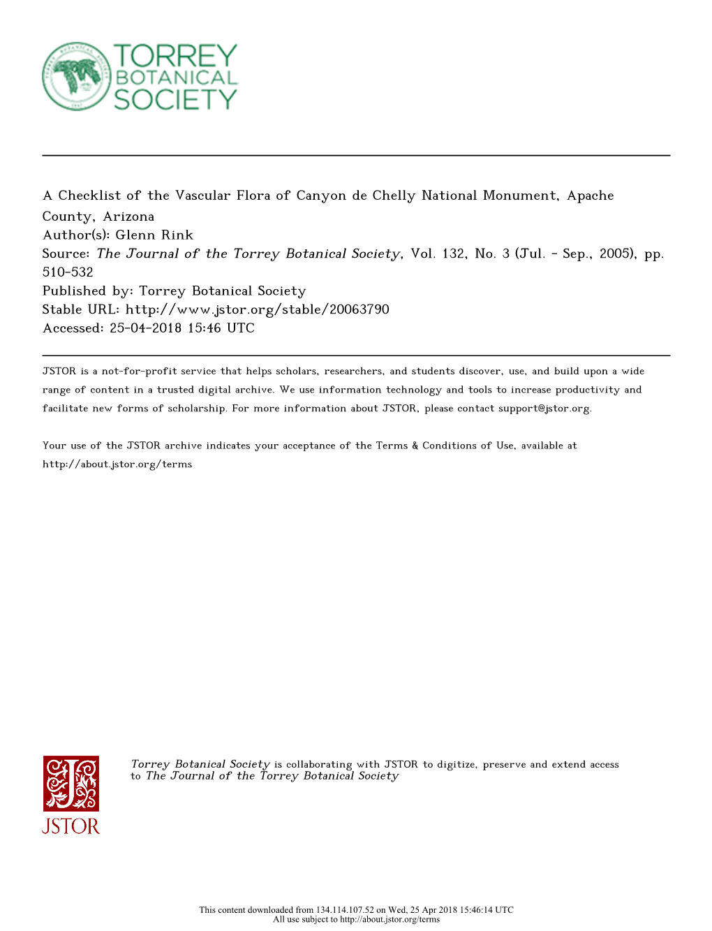 A Checklist of the Vascular Flora Of