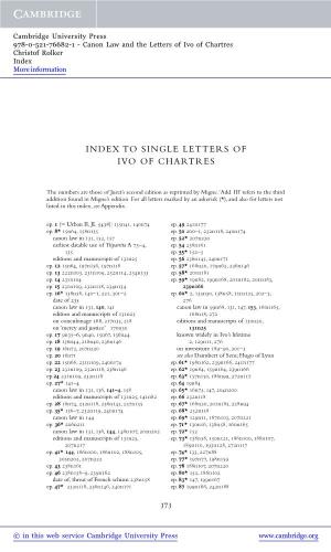 Index to Single Letters of Ivo of Chartres