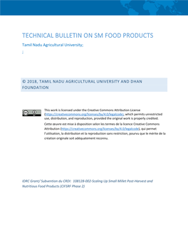 TECHNICAL BULLETIN on SM FOOD PRODUCTS Tamil Nadu Agricultural University; ;