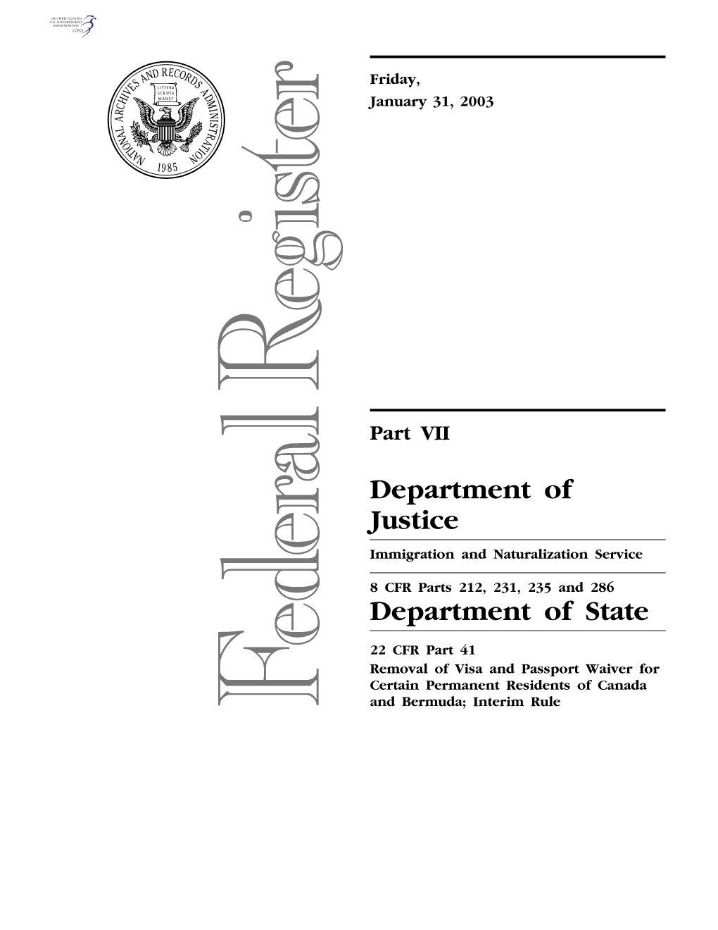 Department of Justice Immigration and Naturalization Service