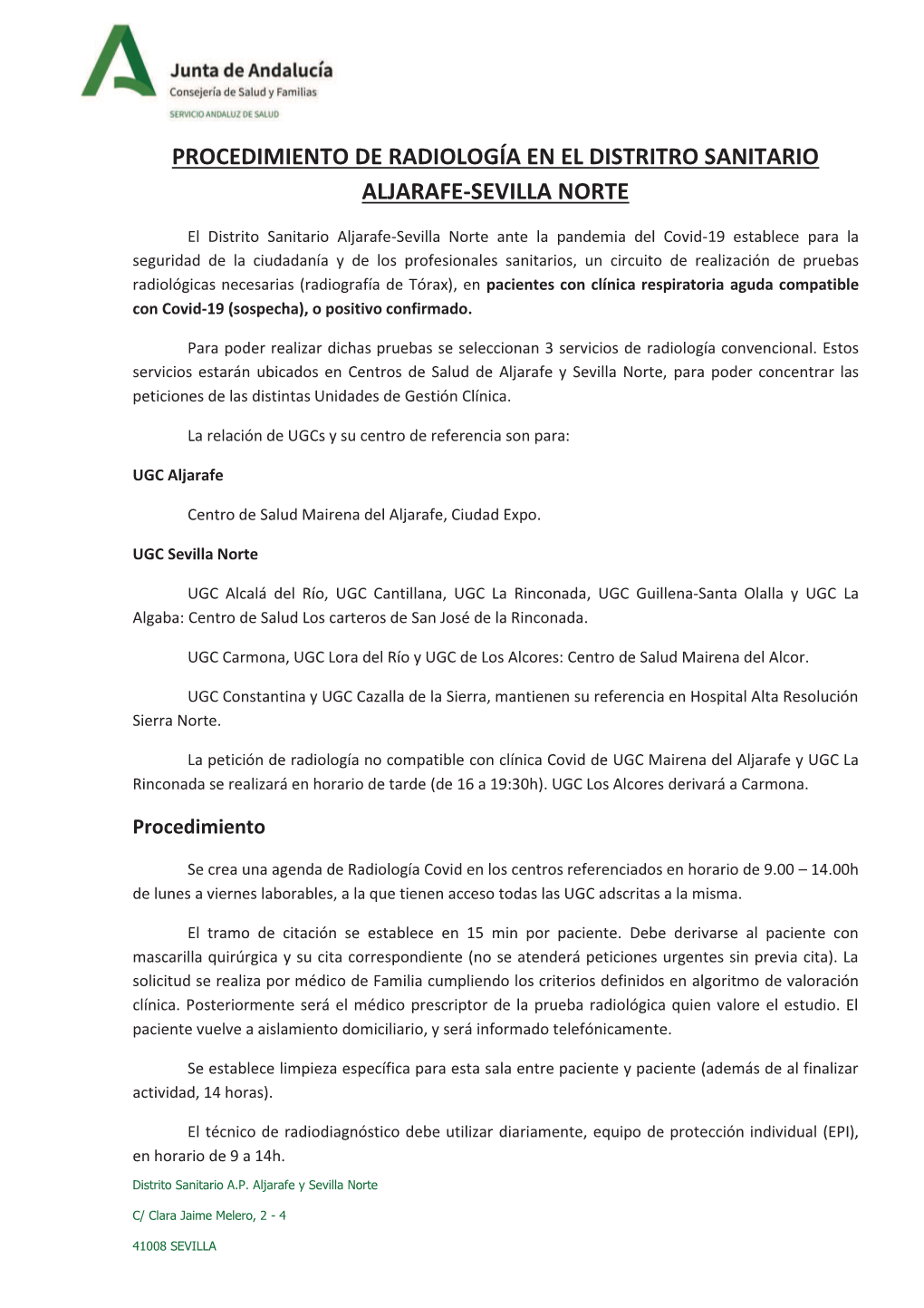 Procedimiento De Radiología En El Distritro Sanitario Aljarafe-Sevilla Norte