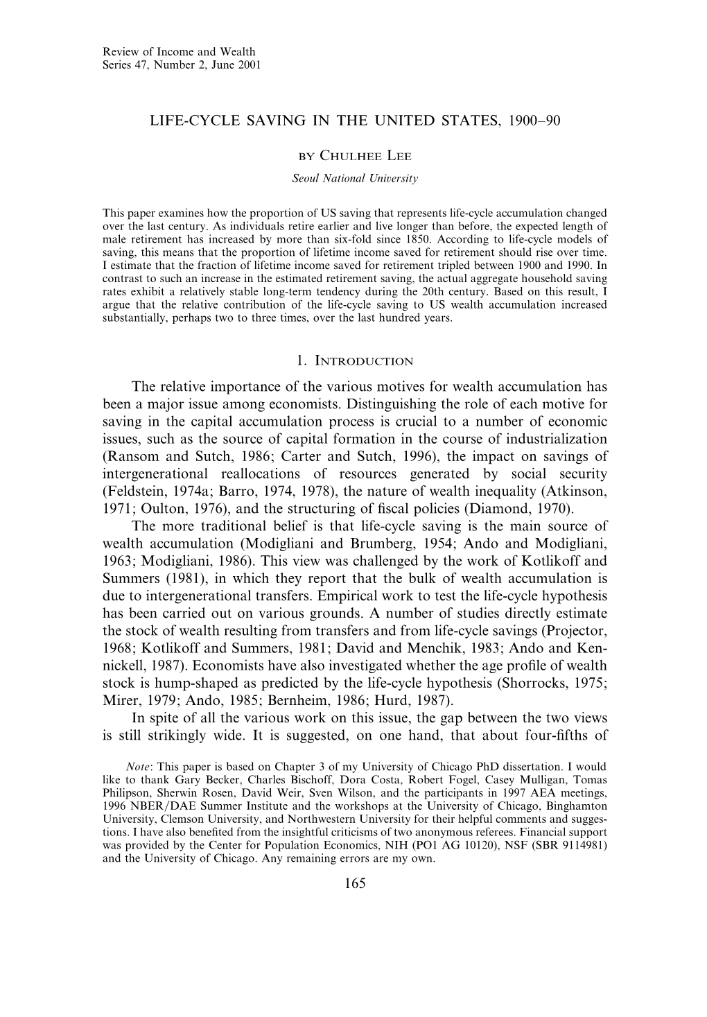 LIFE-CYCLE SAVING in the UNITED STATES, 1900–90 the Relative