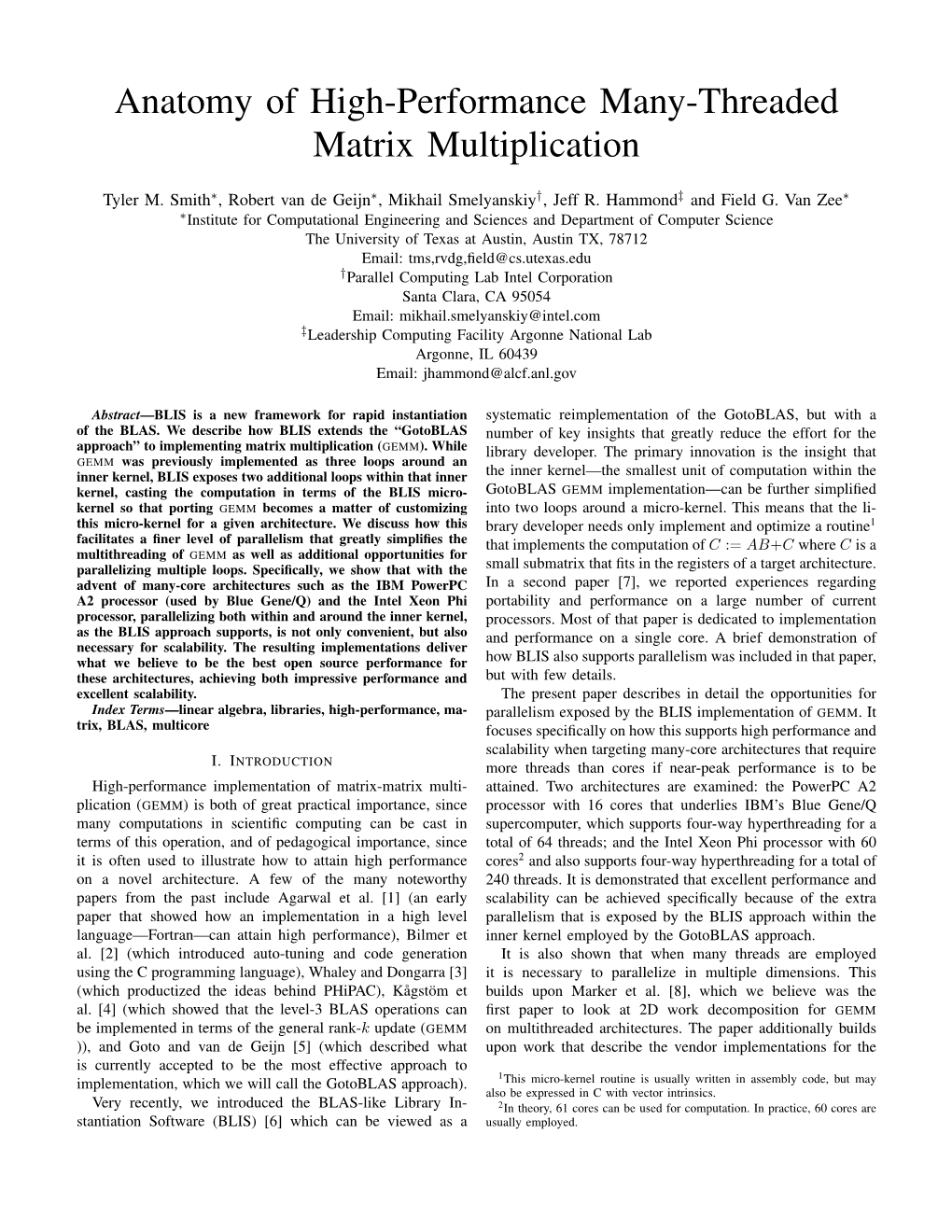 Anatomy of High-Performance Many-Threaded Matrix Multiplication