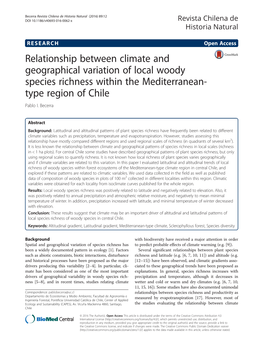 Relationship Between Climate and Geographical Variation of Local Woody Species Richness Within the Mediterranean- Type Region of Chile Pablo I